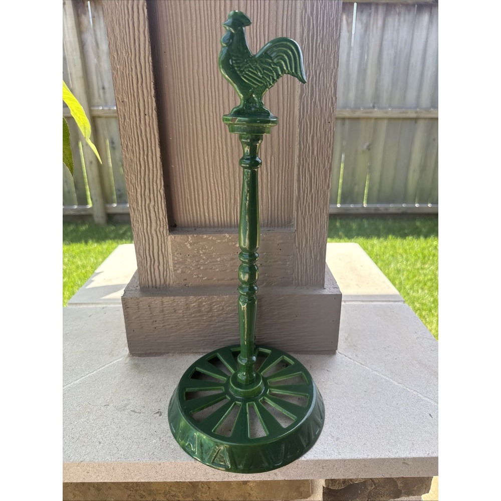 VTG Cast Iron GREEN ROOSTER Paper Towel Holder 15" by 7" FARMHOUSE Country Decor